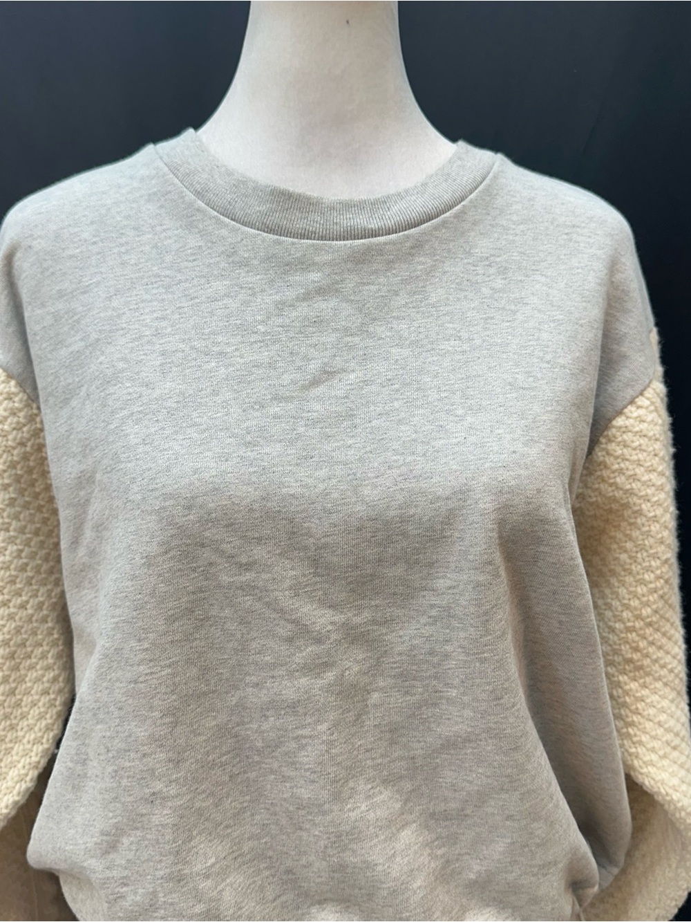 3.1 Phillip Lim Gray Body with Cream Wool Knit Sleeves Sweatshirt S - Picture 2 of 4